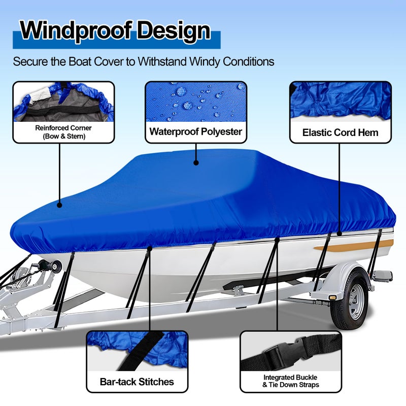 iCover غطاء قارب قابل للسحب iCOVER - 23'-24' غطاء تارس ثقيل مقاوم للماء مع حقيبة تخزين، يناسب هياكل V، صيد الأسماك والتزلج، أسلوب احترافي، قوارب صيد، قوارب سريعة، بطول يصل إلى 23 قدم - 24 قدم وعرض 102 بوصة - Image 2